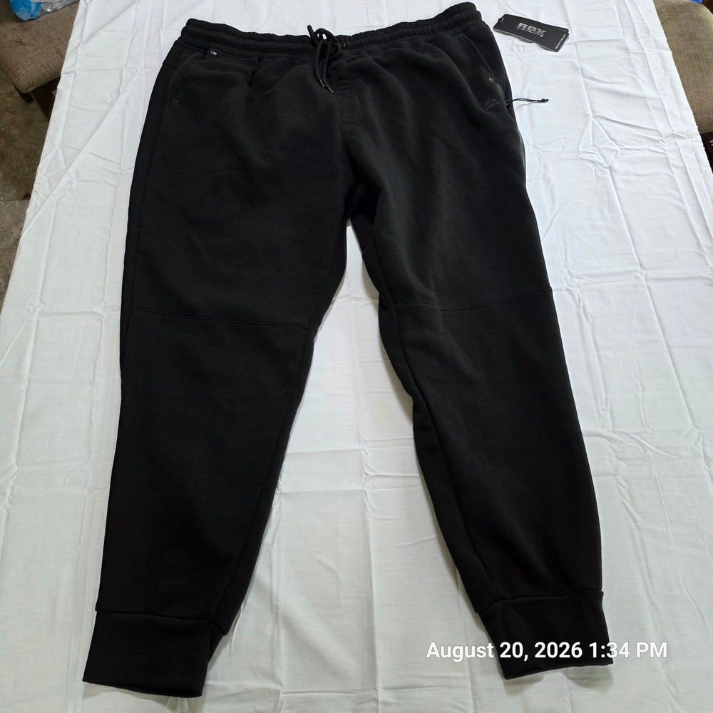 RBX Active Mens Black Fleece Tapered Jogger Pants CRM785MX 4X NWT